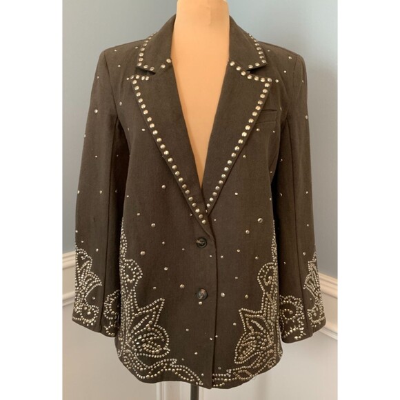 Free People Suit Set Womens 4 Embellished Blazer Pants Studded Southwestern - Picture 1 of 16